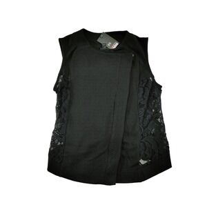 Mossimo Supply Co Black Sleeveless Vest Top Lace Trim‎ Zippered XS